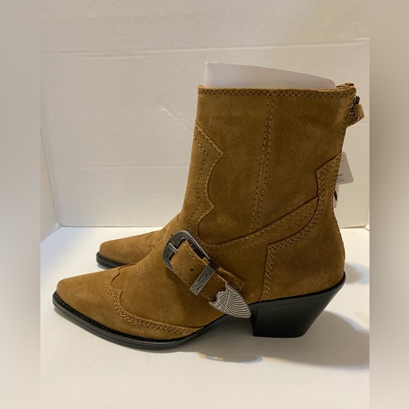 Zara Buckled Cowboy Suede Booties zipper Sz 7.5 - Picture 3 of 13
